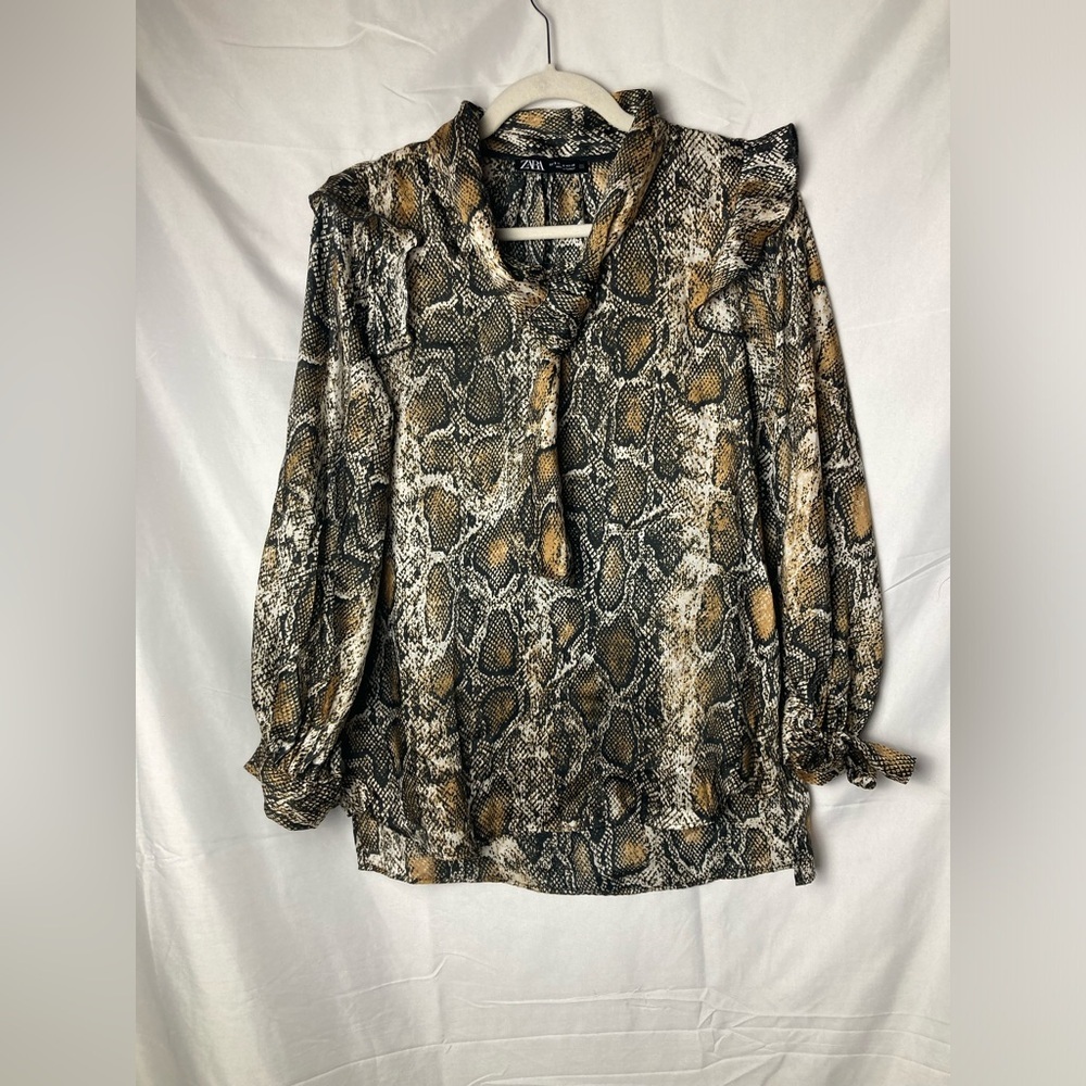Zara snake skin dress up top with tie‎ around neck woman’s small